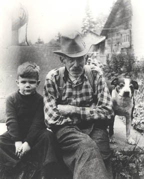 Jeff, age 3; Yankee John Galusha, age 87, 1946